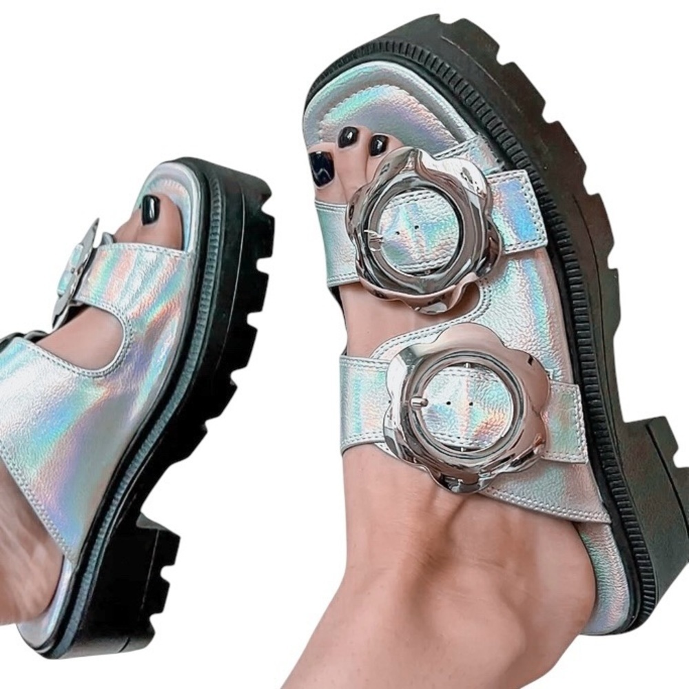 SHELLYS LONDON x DOLLS KILL‎ Amber Flower Chunky Sole Sliders